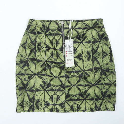 Urban Bliss Womens Green Geometric Polyester Mini Skirt Size L Zip