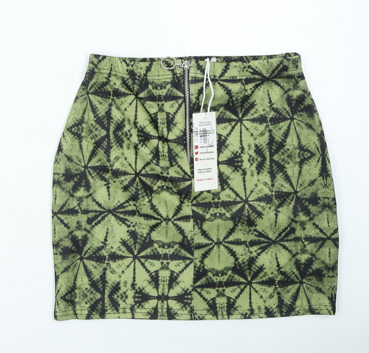Urban Bliss Womens Green Geometric Polyester Mini Skirt Size L Zip