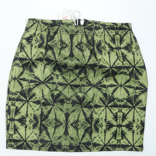Urban Bliss Womens Green Geometric Polyester Mini Skirt Size L Zip