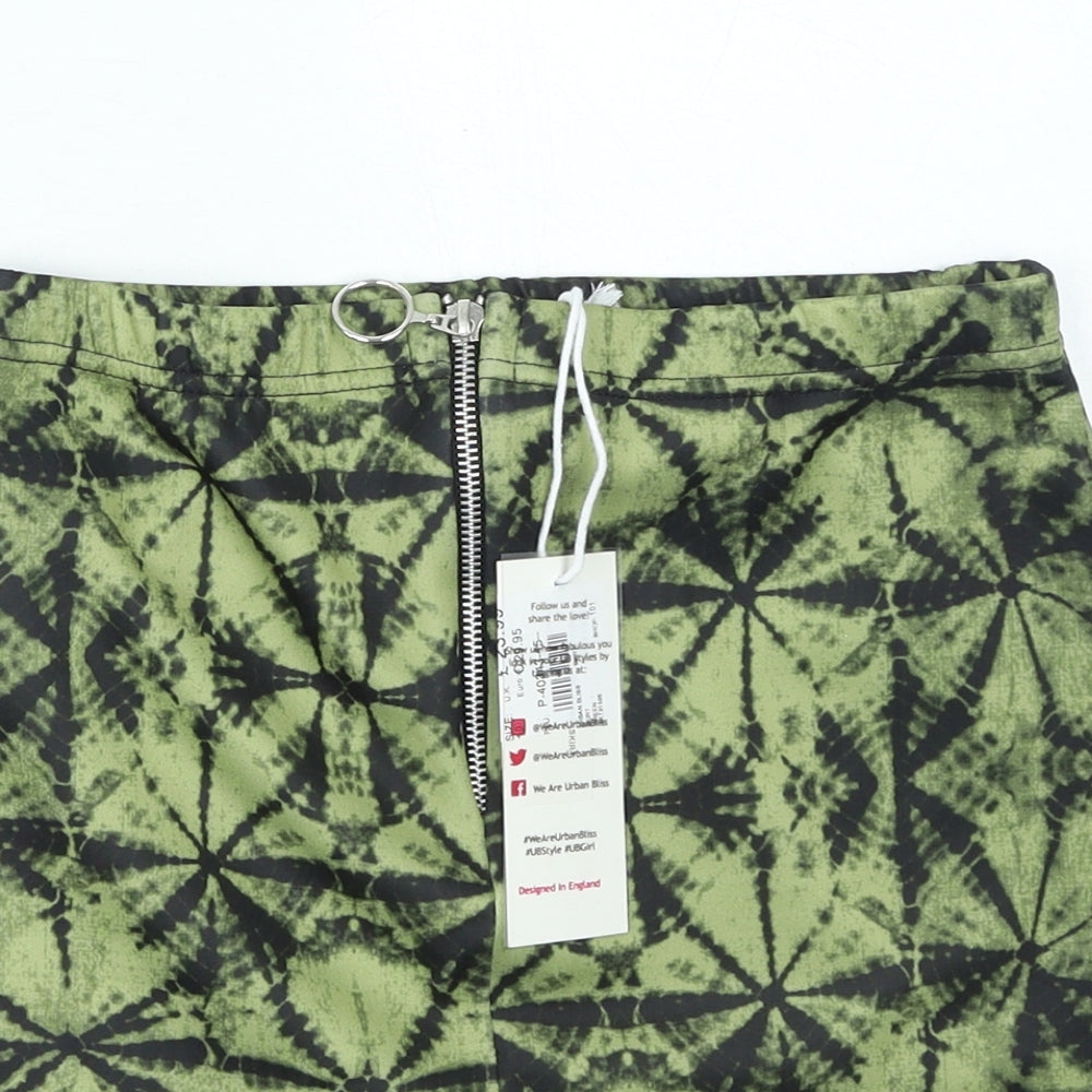 Urban Bliss Womens Green Geometric Polyester Mini Skirt Size L Zip