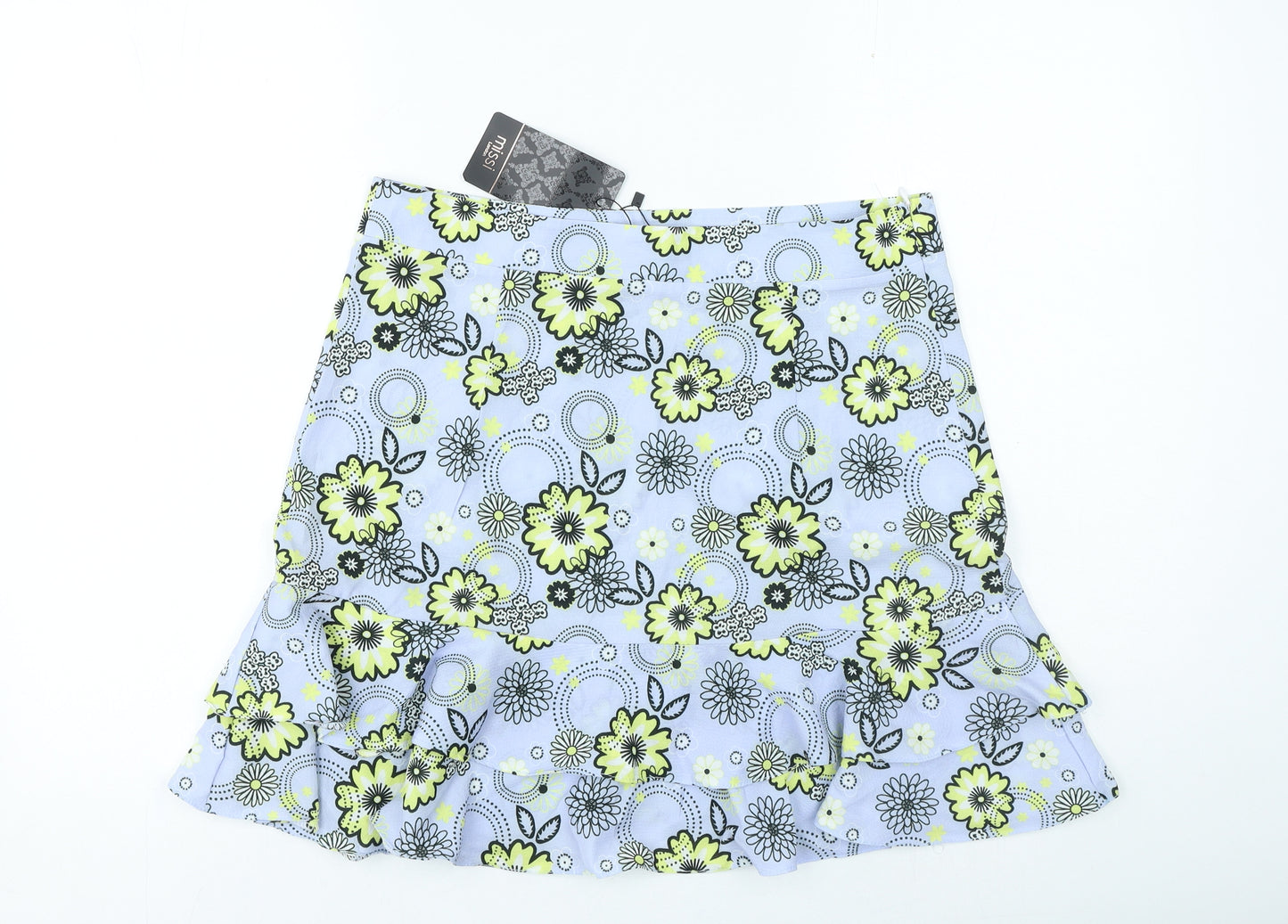 Missi London Womens Blue Floral Polyester Mini Skirt Size 12