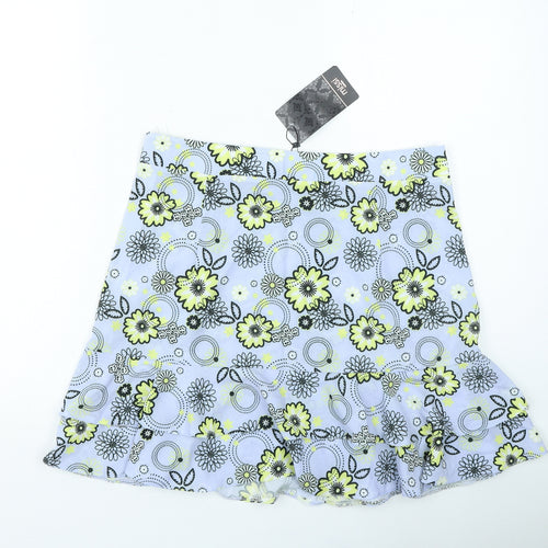 Missi London Womens Blue Floral Polyester Mini Skirt Size 12