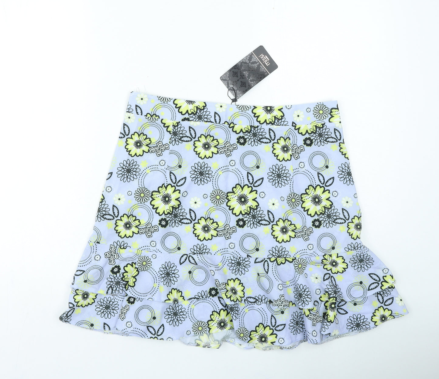 Missi London Womens Blue Floral Polyester Mini Skirt Size 12