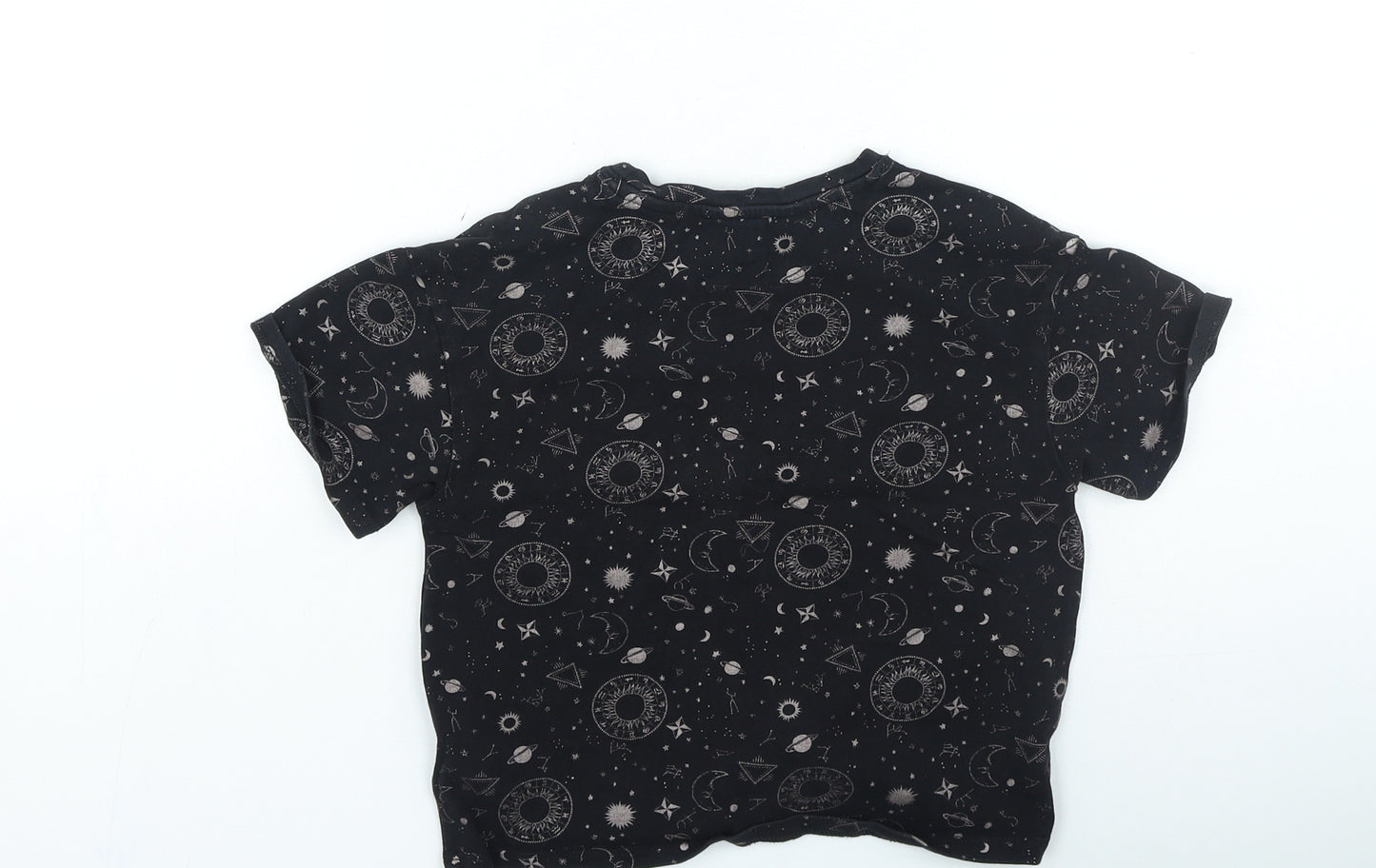 NEXT Girls Black Geometric Cotton Basic Casual Size 5 Years Round Neck Pullover - Horoscope