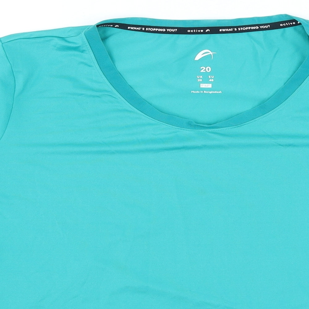 F&F Womens Green Polyester Basic T-Shirt Size 20 Round Neck
