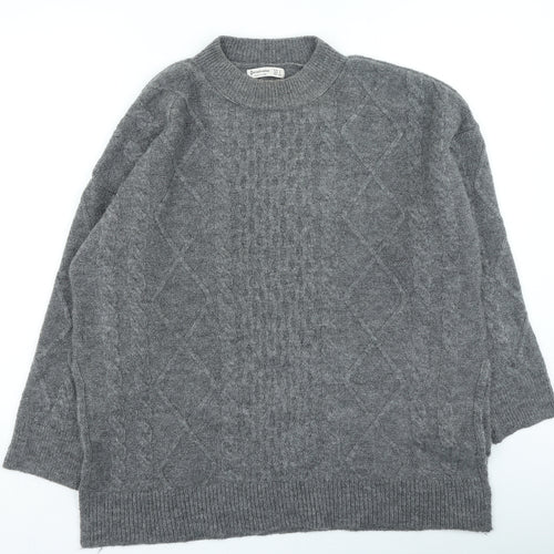 Stradivarius Womens Grey High Neck Acetate Pullover Jumper Size S