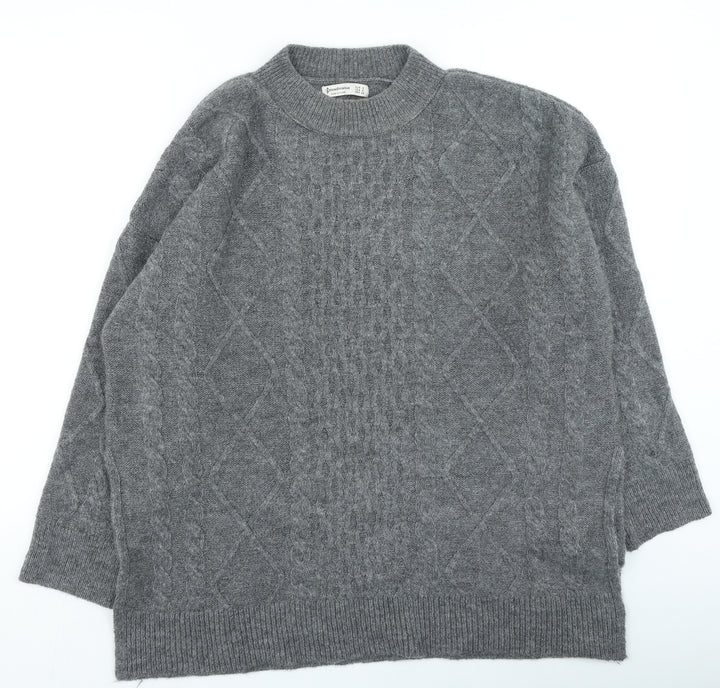 Stradivarius Womens Grey High Neck Acetate Pullover Jumper Size S