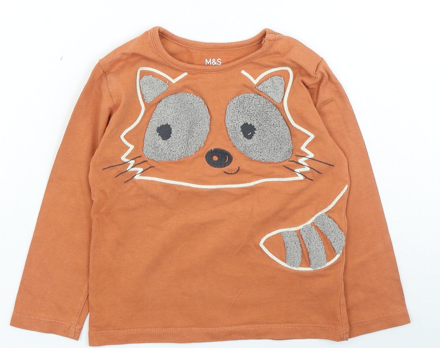 Marks and Spencer Boys Orange Cotton Basic T-Shirt Size 2-3 Years Round Neck Pullover - Fox