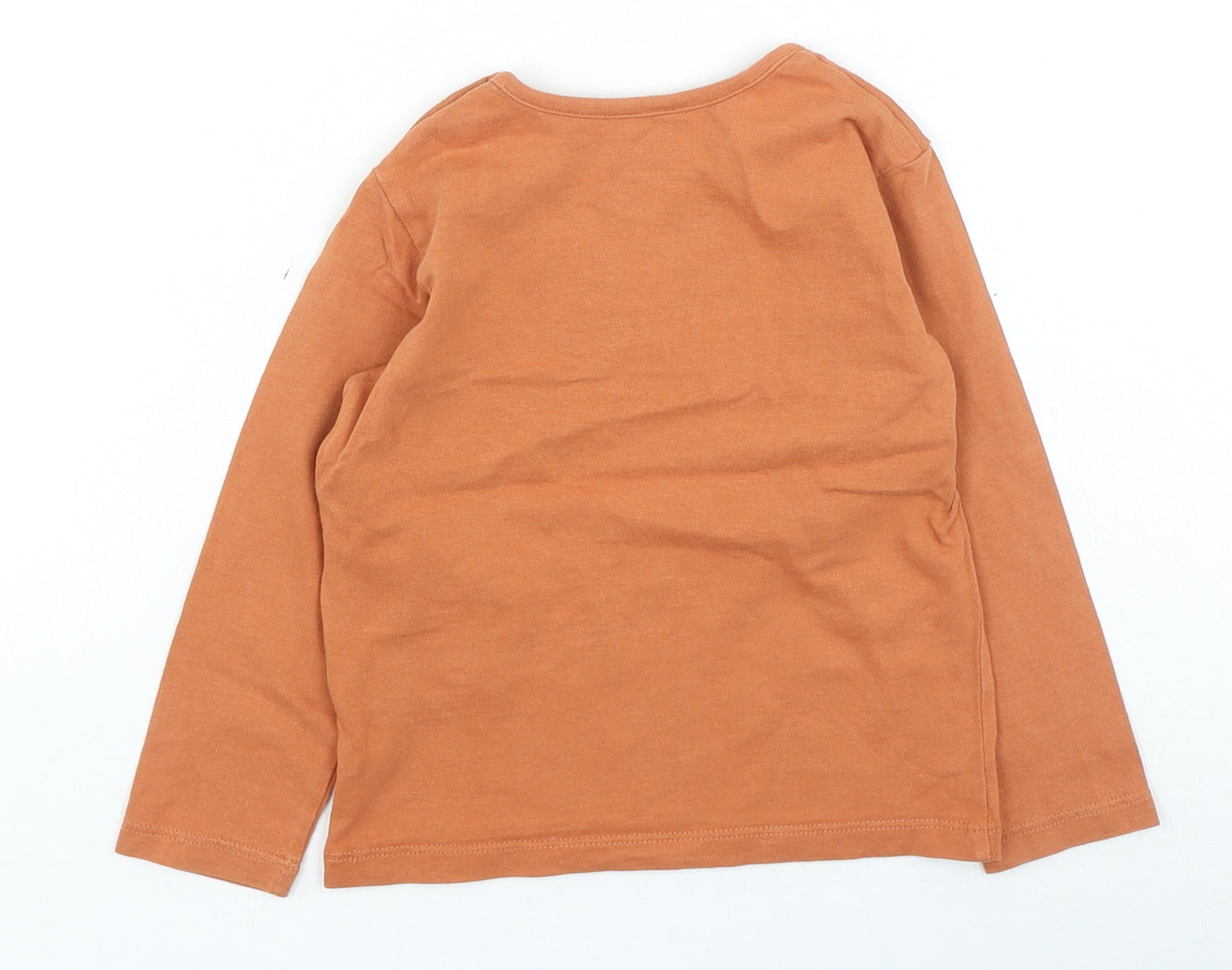 Marks and Spencer Boys Orange Cotton Basic T-Shirt Size 2-3 Years Round Neck Pullover - Fox
