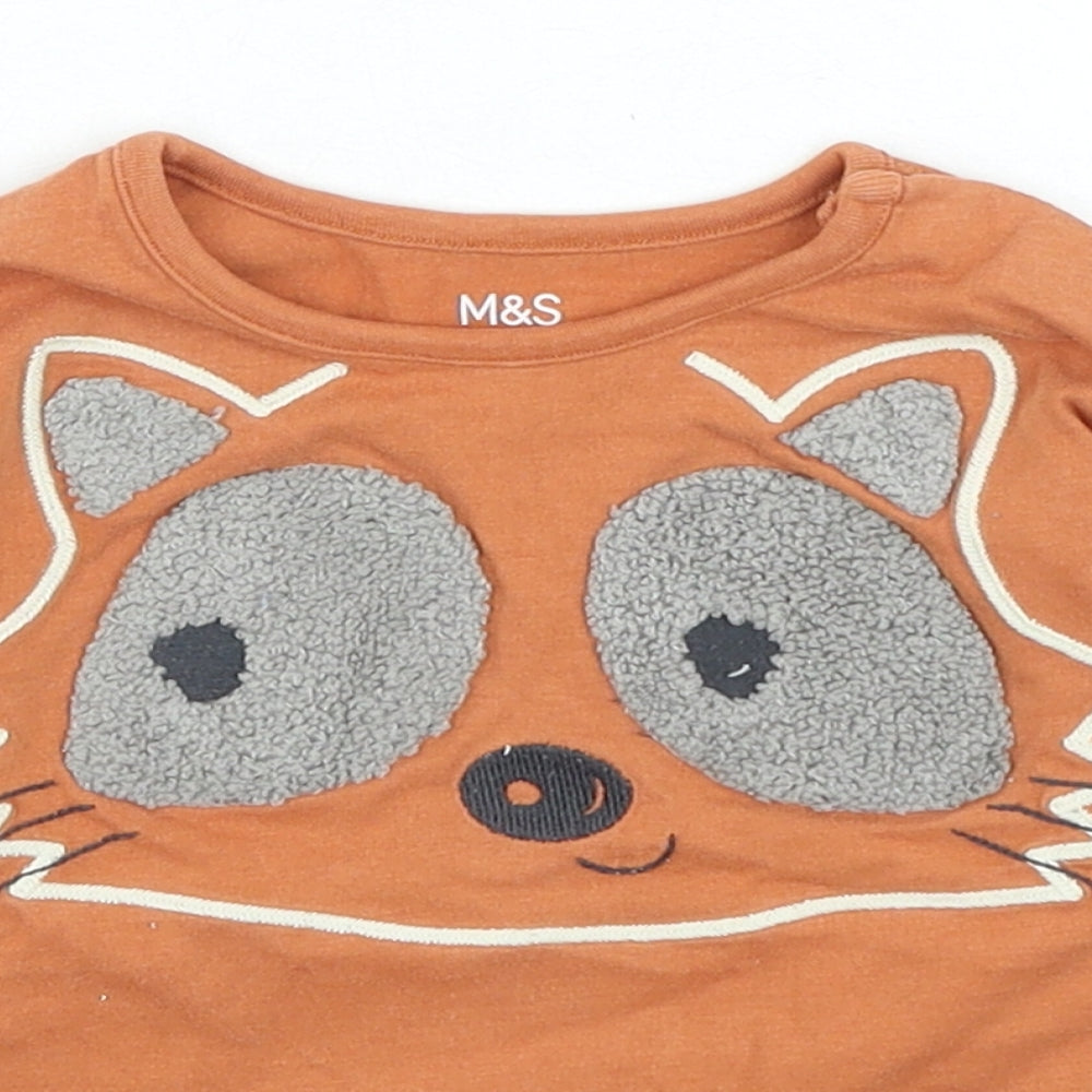 Marks and Spencer Boys Orange Cotton Basic T-Shirt Size 2-3 Years Round Neck Pullover - Fox