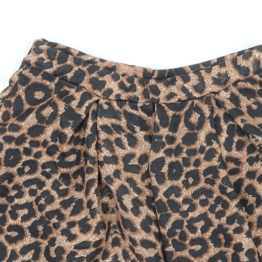 Boohoo Womens Brown Animal Print Polyester Skater Skirt Size 8