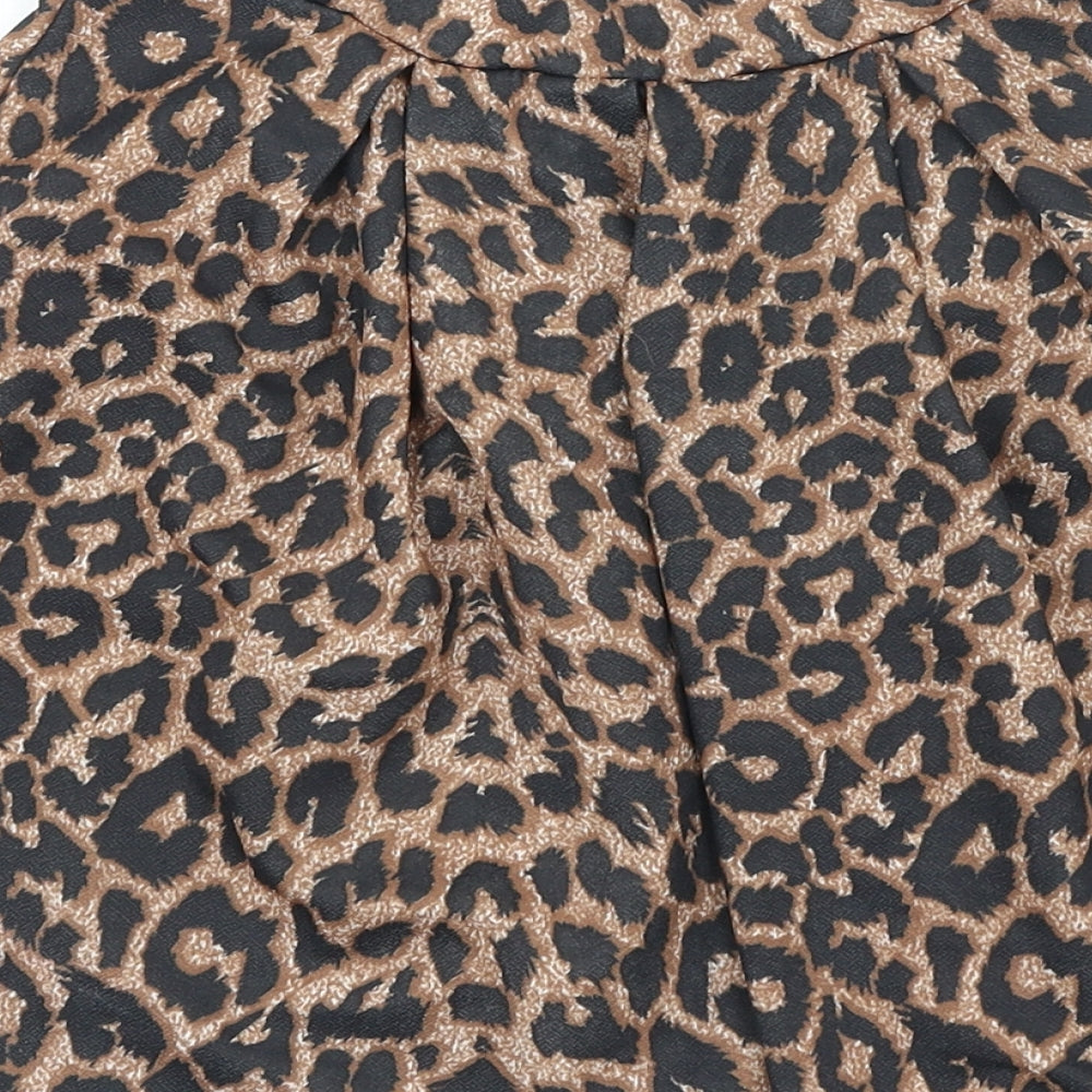 Boohoo Womens Brown Animal Print Polyester Skater Skirt Size 8