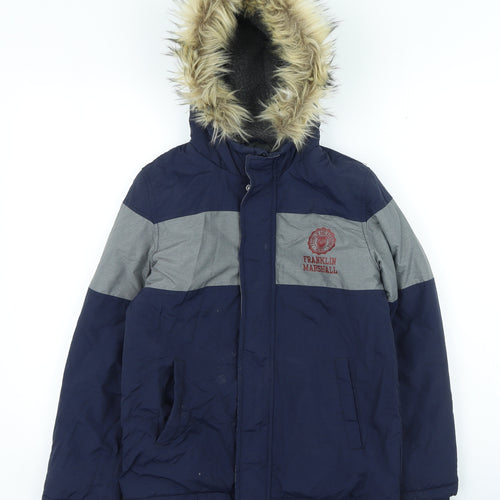 Franklin & Marshall Boys Blue Parka Coat Size 10-11 Years Zip