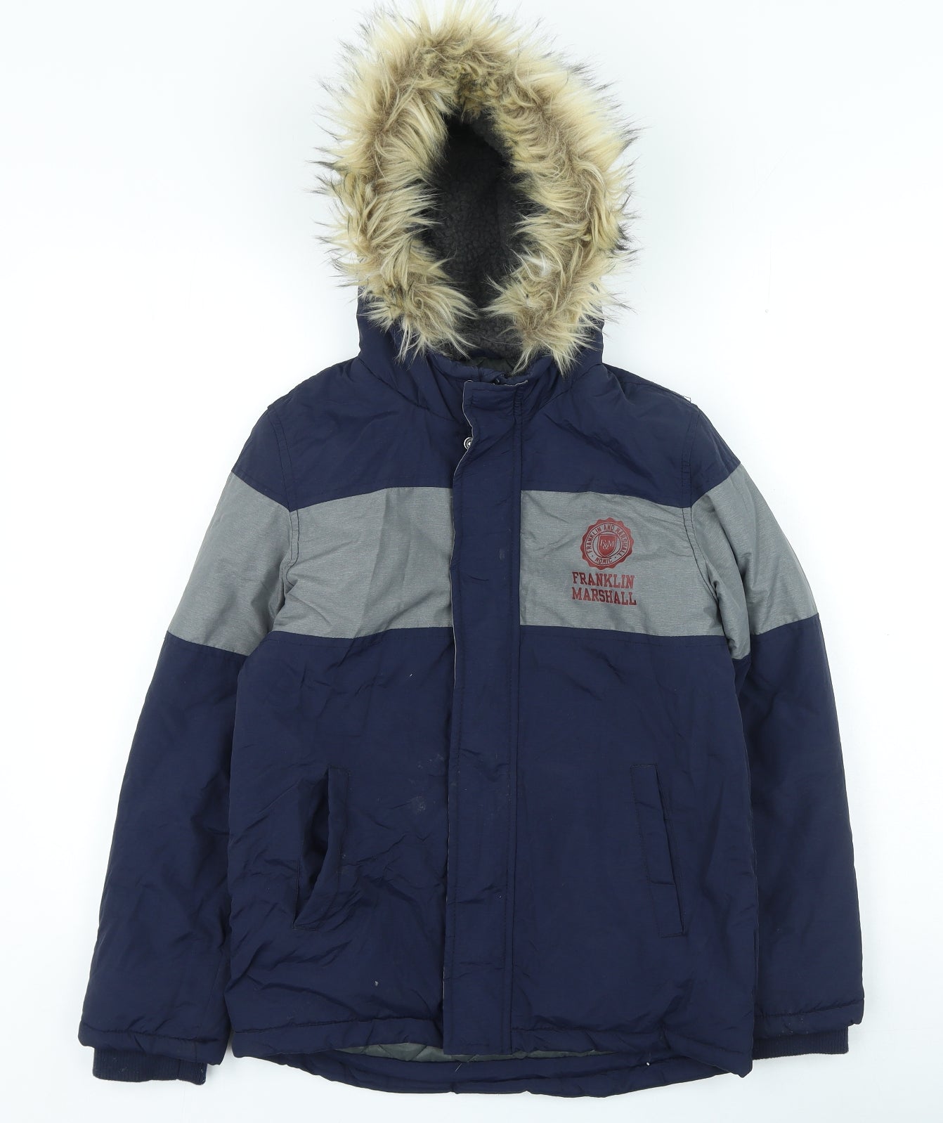 Franklin & Marshall Boys Blue Parka Coat Size 10-11 Years Zip