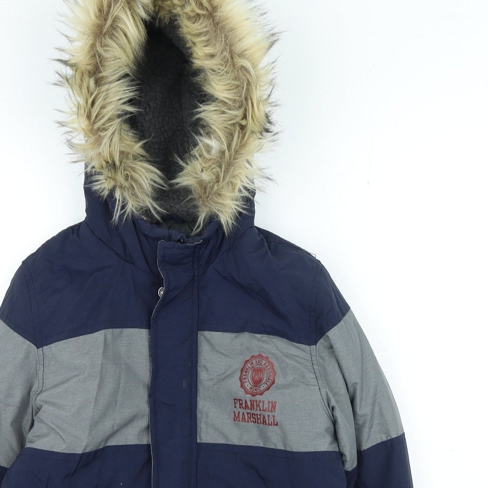 Franklin & Marshall Boys Blue Parka Coat Size 10-11 Years Zip