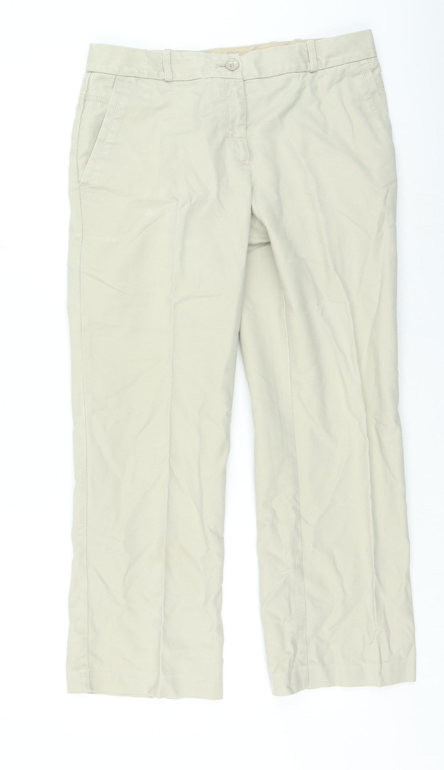 Marks and Spencer Womens Beige Cotton Trousers Size 12 L25 in Regular Zip