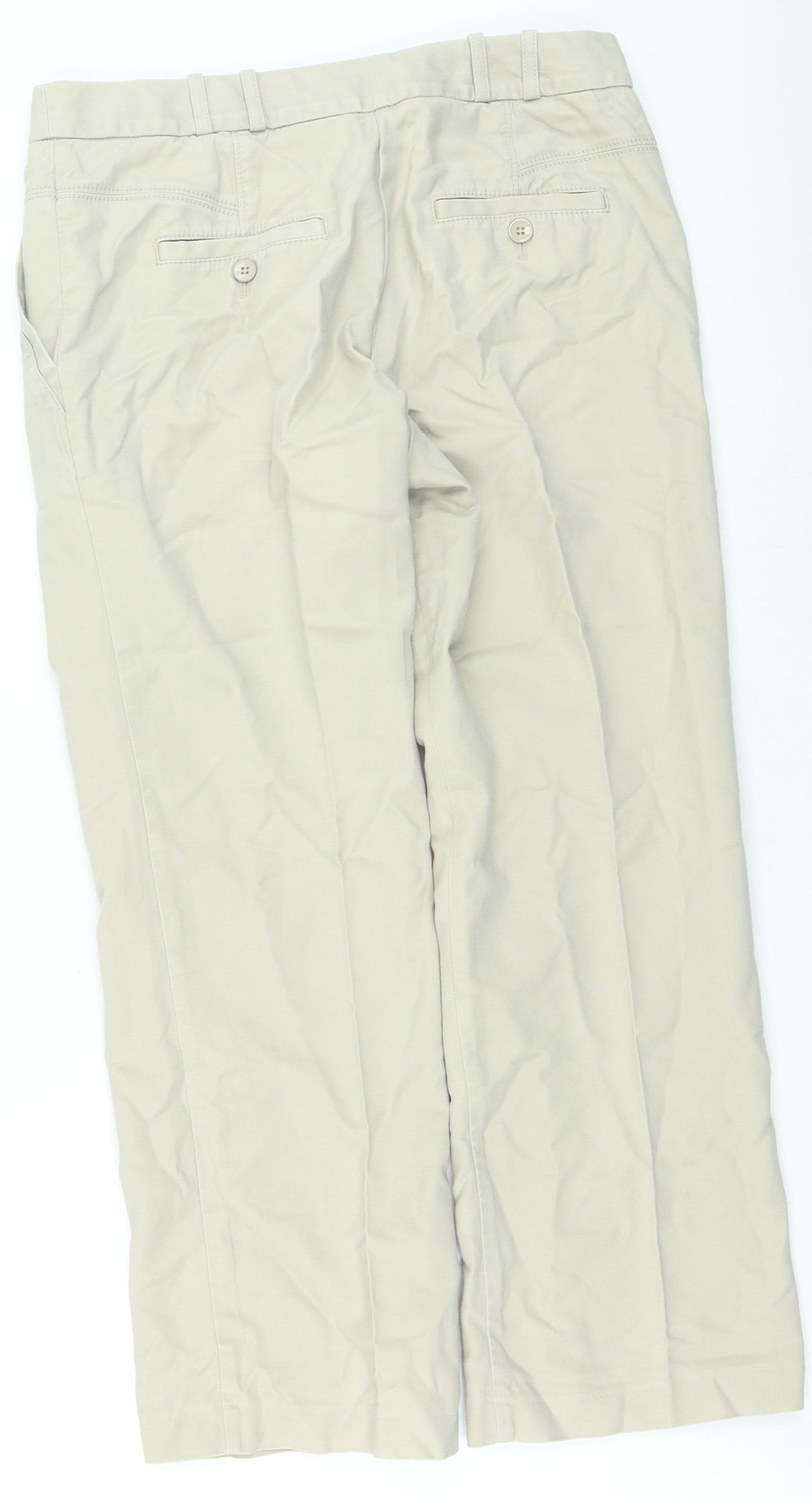 Marks and Spencer Womens Beige Cotton Trousers Size 12 L25 in Regular Zip
