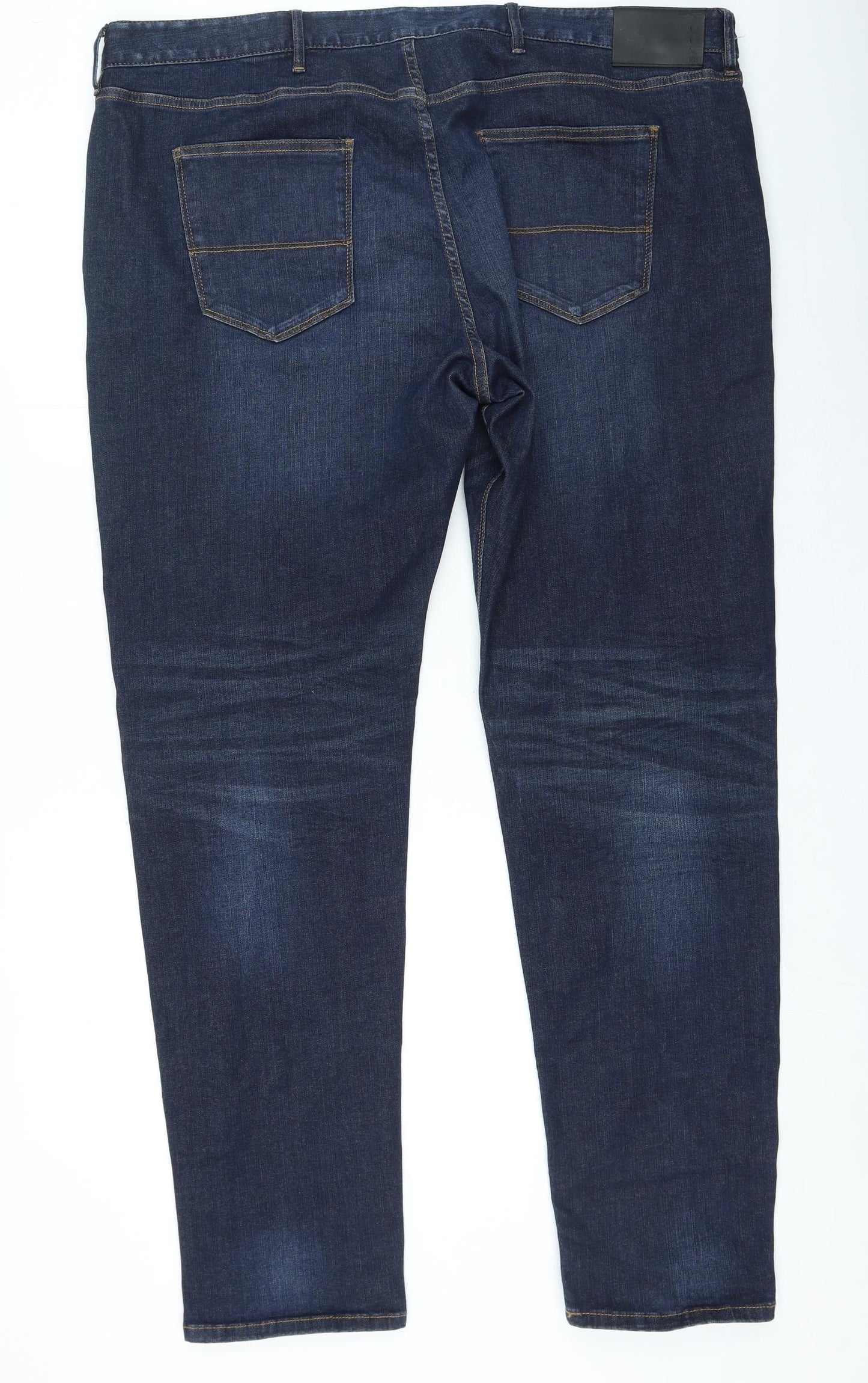 Marks and Spencer Mens Blue Cotton Straight Jeans Size 42 in L33 in Regular Zip