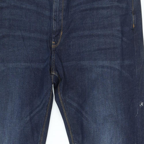 Marks and Spencer Mens Blue Cotton Straight Jeans Size 42 in L33 in Regular Zip