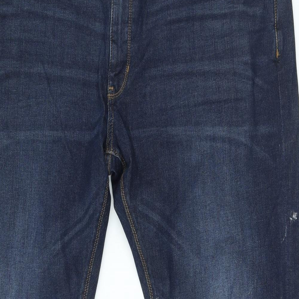 Marks and Spencer Mens Blue Cotton Straight Jeans Size 42 in L33 in Regular Zip