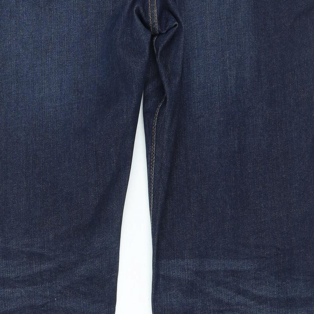 Marks and Spencer Mens Blue Cotton Straight Jeans Size 42 in L33 in Regular Zip