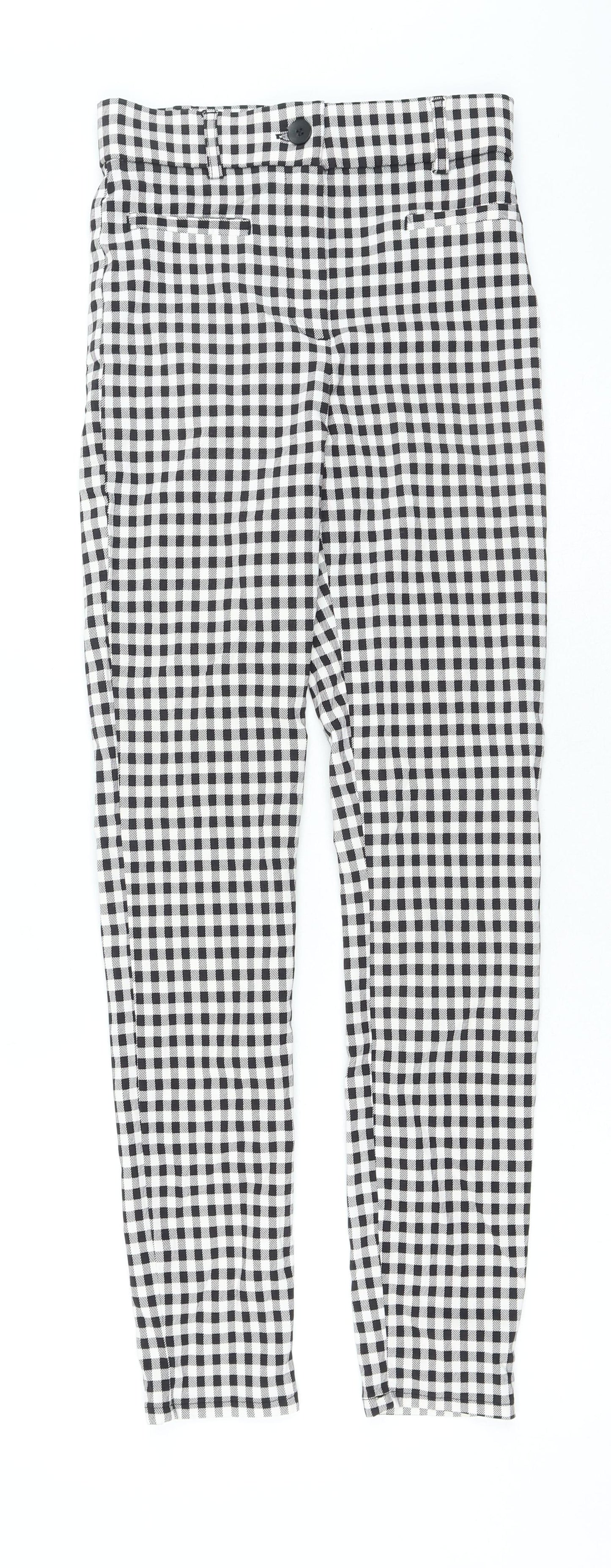 Primark Womens Black Check Viscose Skinny Jeans Size 8 L23 in Regular Zip