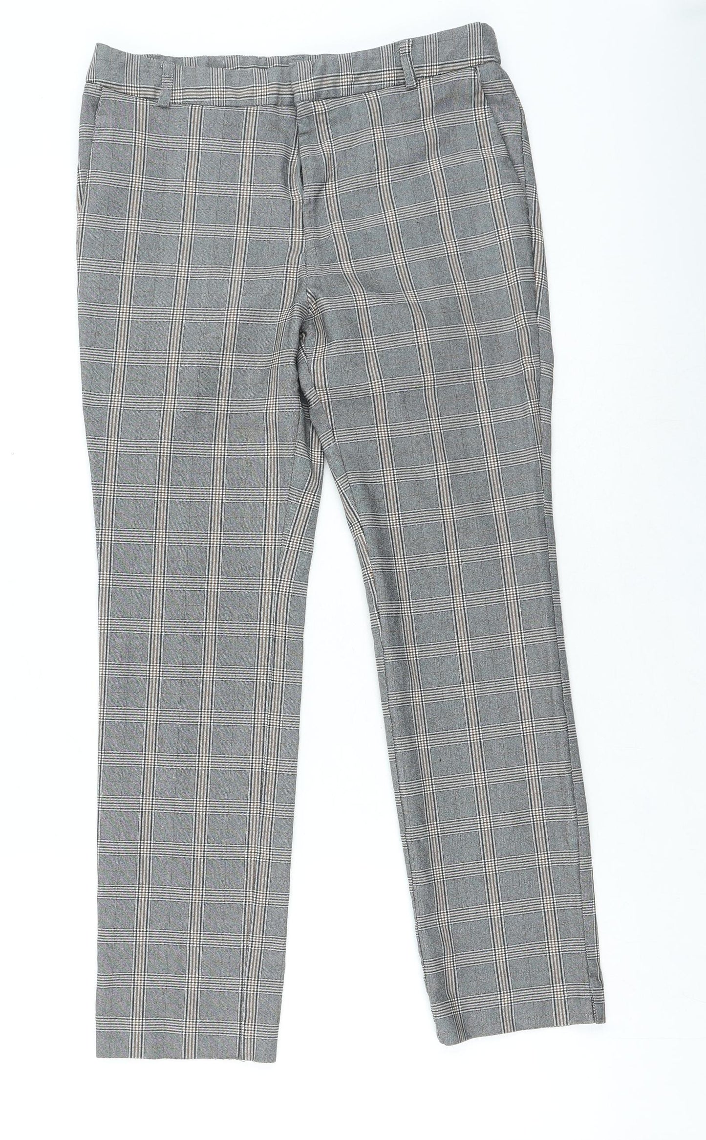 Stradivarius Womens Grey Plaid Polyester Trousers Size 12 L23 in Regular Zip