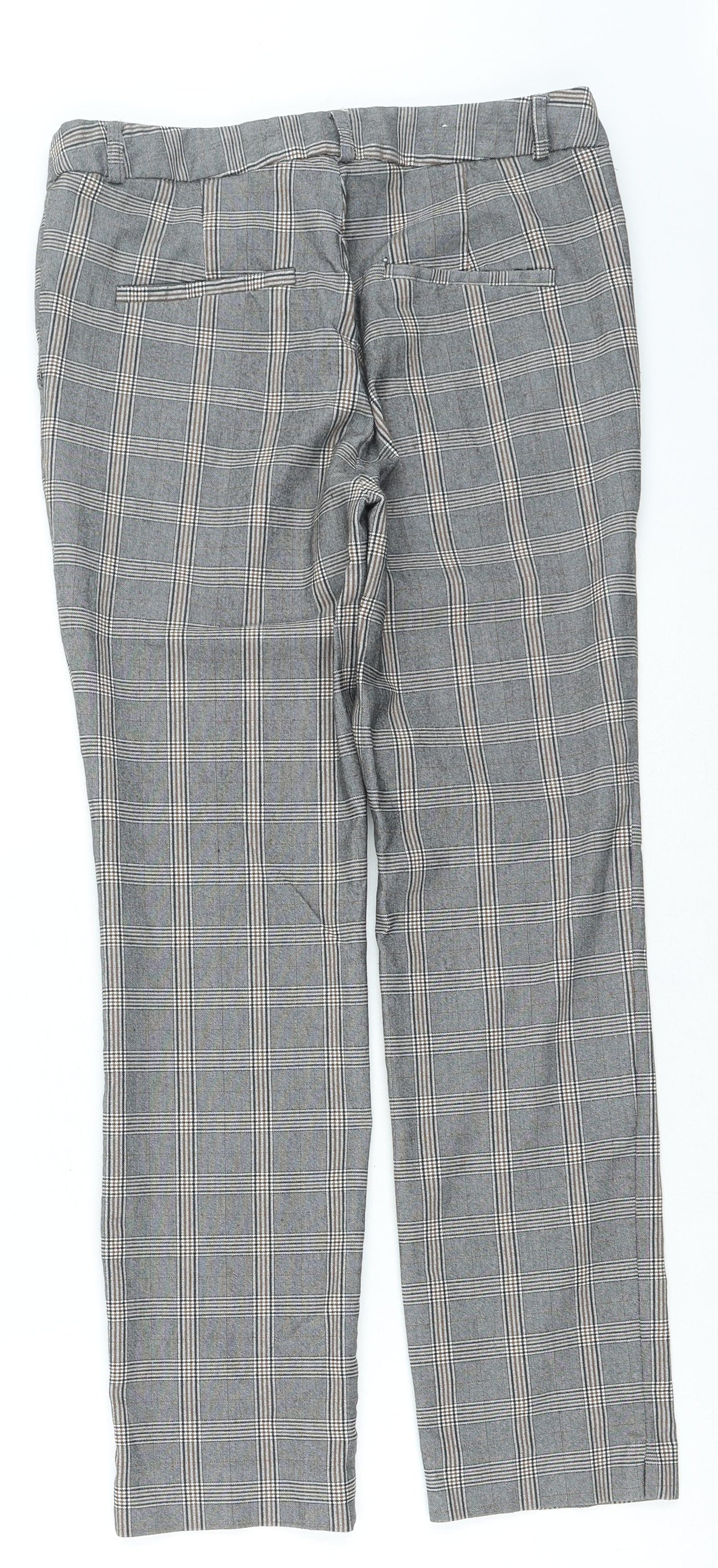 Stradivarius Womens Grey Plaid Polyester Trousers Size 12 L23 in Regular Zip
