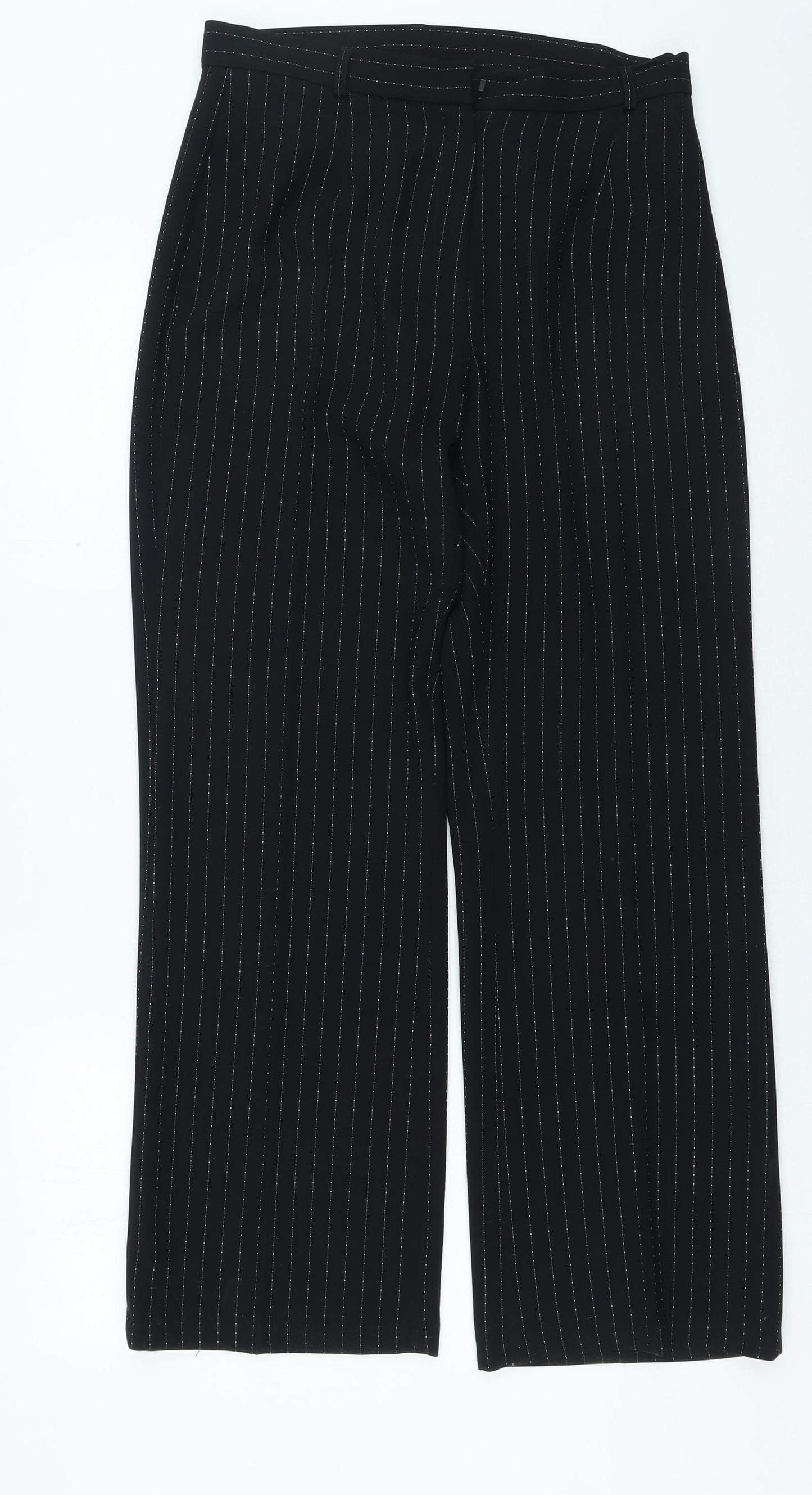 Wallis Womens Black Geometric Polyester Trousers Size 12 L26 in Regular Zip