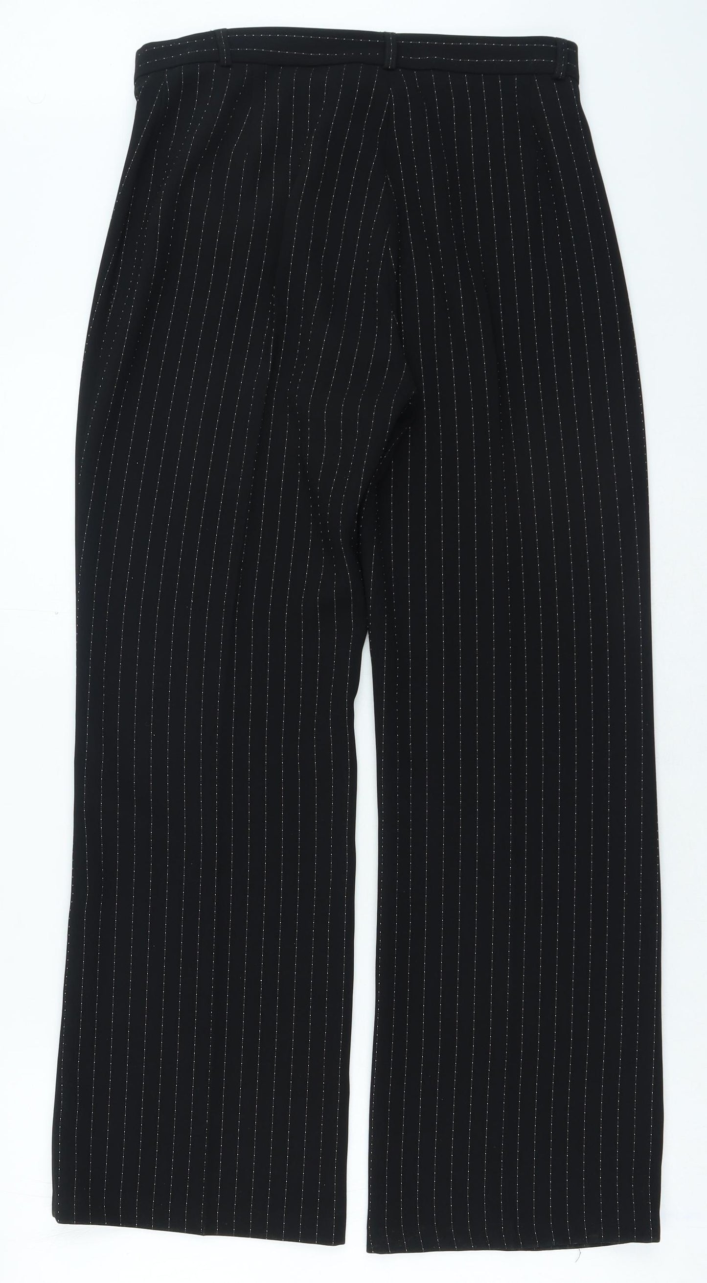 Wallis Womens Black Geometric Polyester Trousers Size 12 L26 in Regular Zip