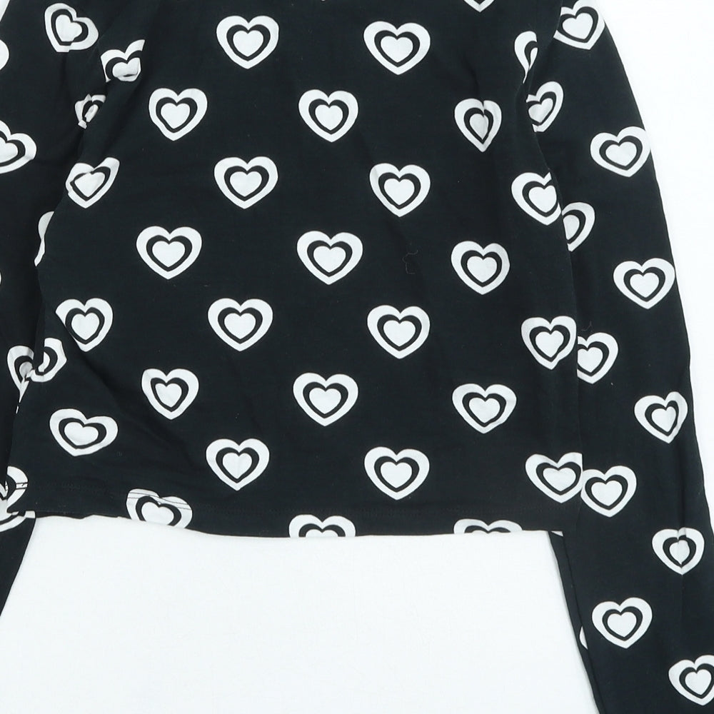 New Look Womens Black Geometric Cotton Basic T-Shirt Size 12 Round Neck - Heart