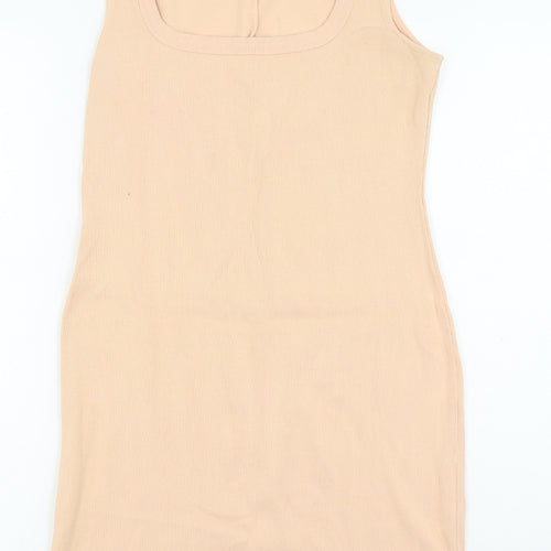 H&M Womens Pink Cotton Bodycon Size M Square Neck Pullover