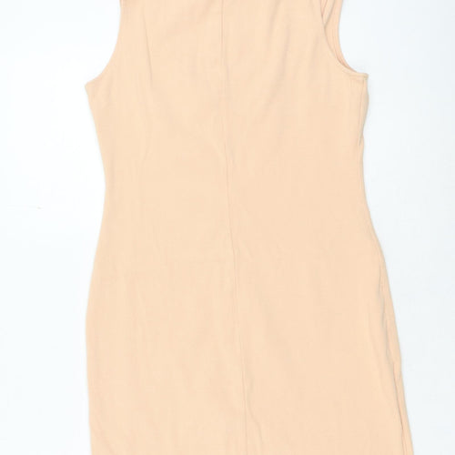 H&M Womens Pink Cotton Bodycon Size M Square Neck Pullover