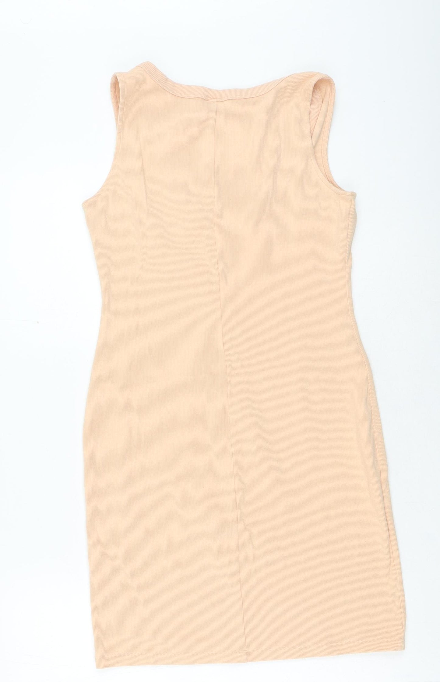 H&M Womens Pink Cotton Bodycon Size M Square Neck Pullover