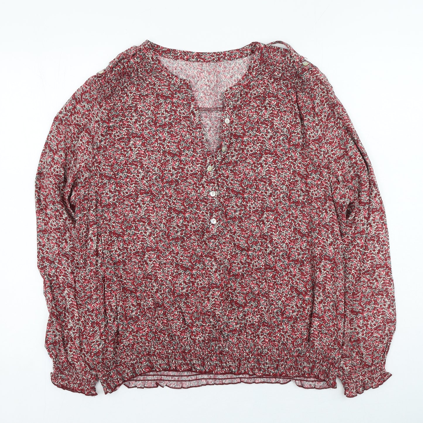 Primark Womens Red Floral Viscose Basic Button-Up Size 16 V-Neck