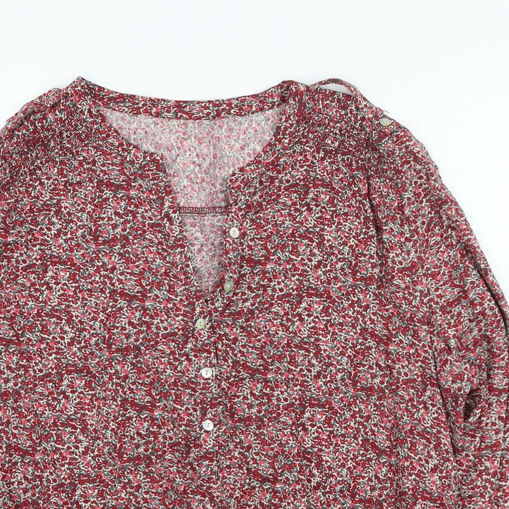 Primark Womens Red Floral Viscose Basic Button-Up Size 16 V-Neck