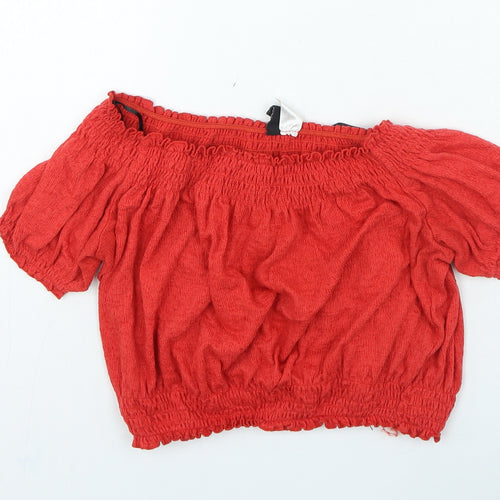 H&M Womens Red Polyester Cropped T-Shirt Size L Off the Shoulder