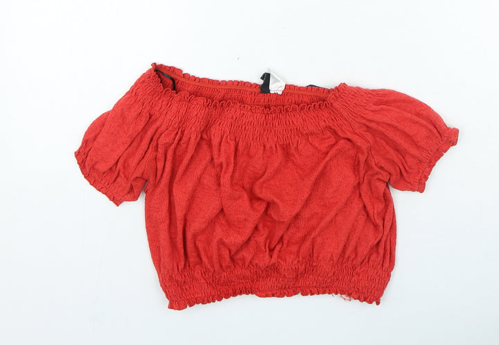H&M Womens Red Polyester Cropped T-Shirt Size L Off the Shoulder