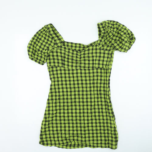 Noisy may Womens Yellow Plaid Cotton Bodycon Size L Sweetheart Zip