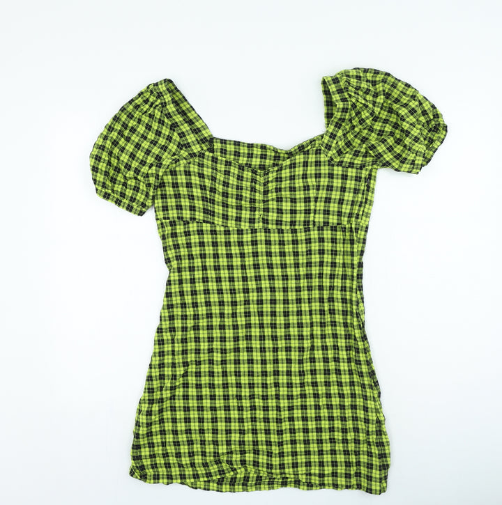 Noisy may Womens Yellow Plaid Cotton Bodycon Size L Sweetheart Zip