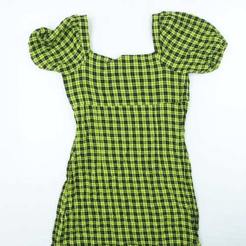 Noisy may Womens Yellow Plaid Cotton Bodycon Size L Sweetheart Zip