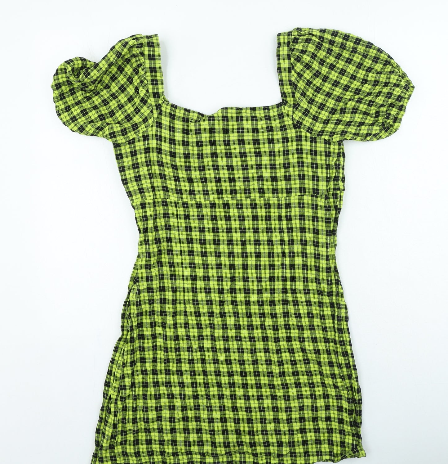 Noisy may Womens Yellow Plaid Cotton Bodycon Size L Sweetheart Zip