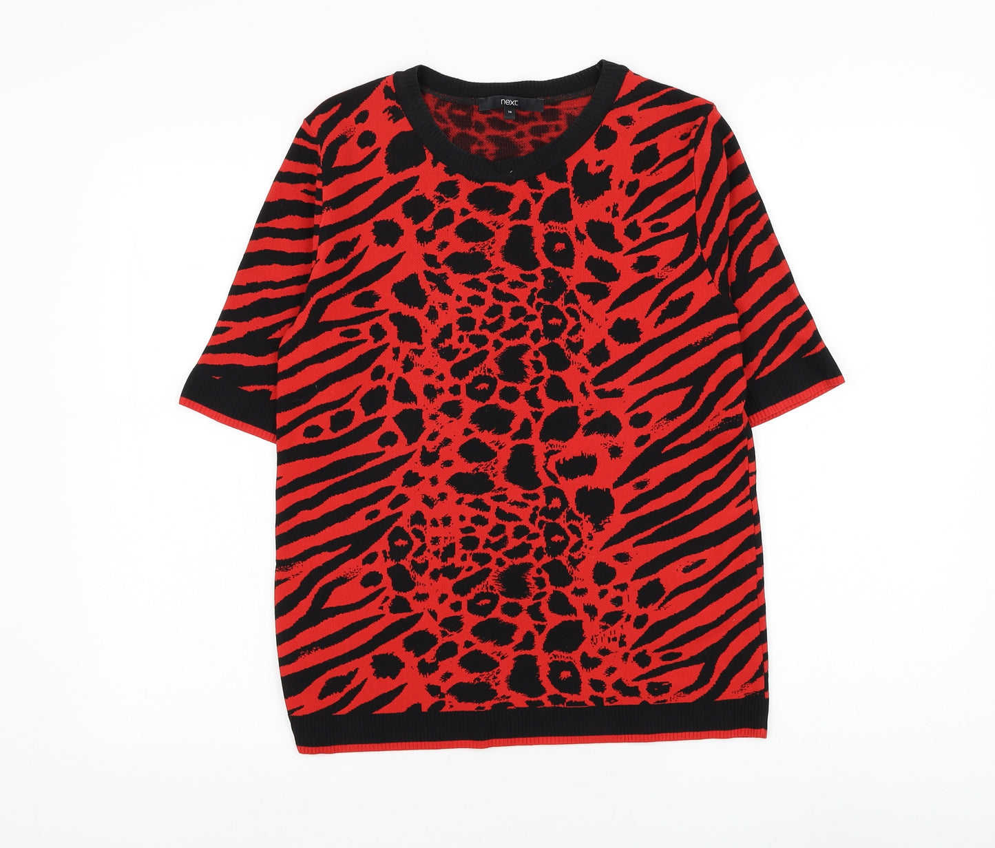 NEXT Womens Red Round Neck Animal Print Nylon Pullover Jumper Size 14