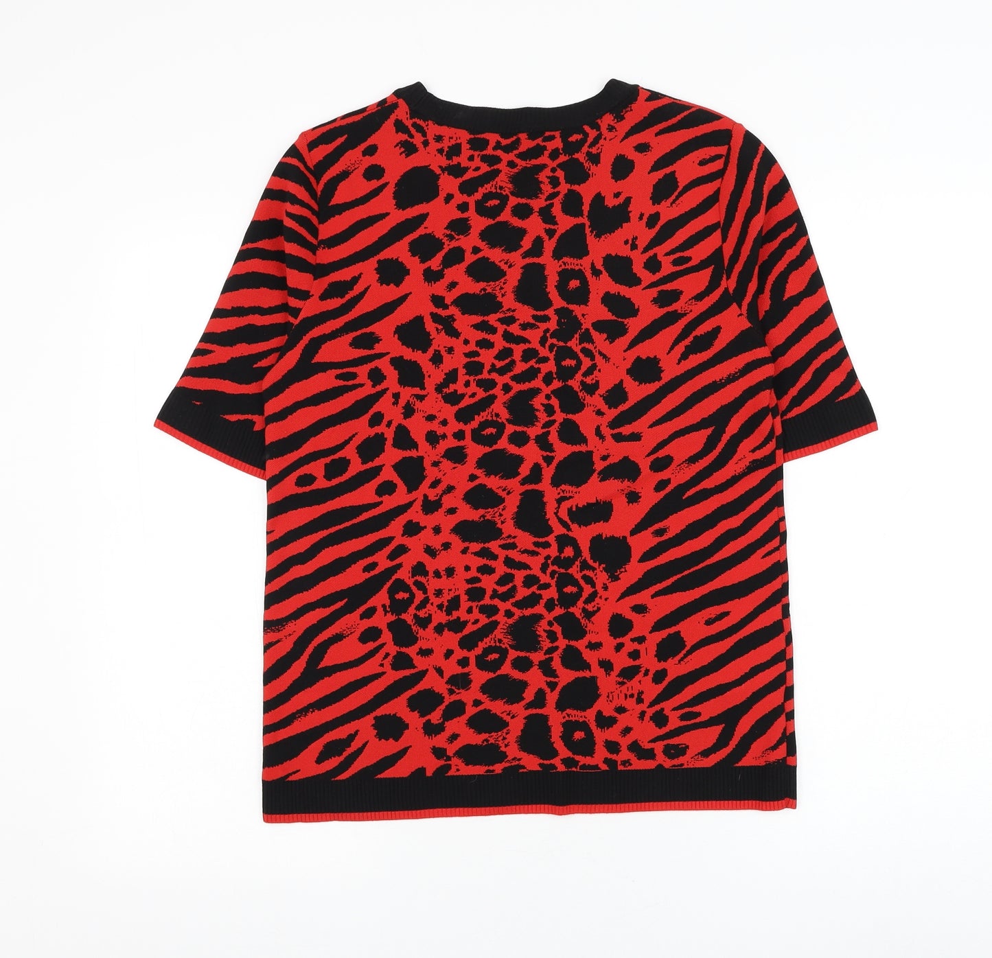 NEXT Womens Red Round Neck Animal Print Nylon Pullover Jumper Size 14