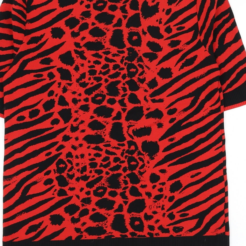 NEXT Womens Red Round Neck Animal Print Nylon Pullover Jumper Size 14