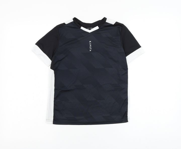 Kipsta Boys Black Polyester Jersey T-Shirt Size 9-10 Years V-Neck Pullover
