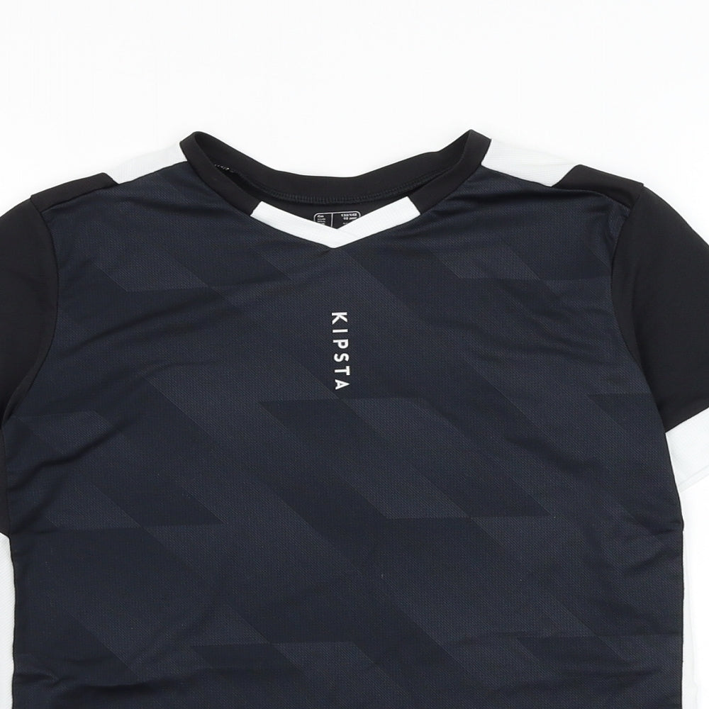Kipsta Boys Black Polyester Jersey T-Shirt Size 9-10 Years V-Neck Pullover