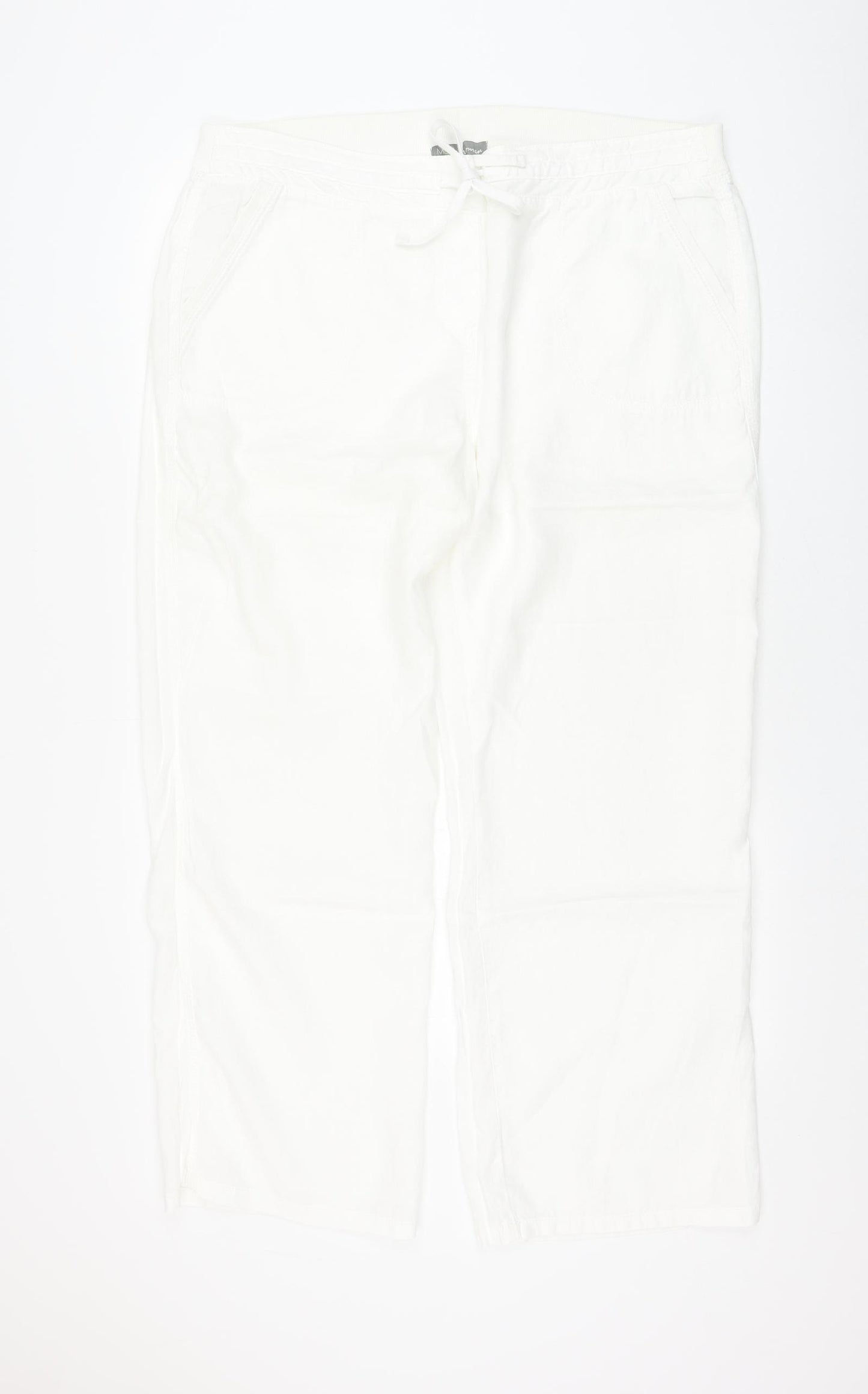 Marks and Spencer Womens White Linen Trousers Size 18 L30 in Regular Drawstring