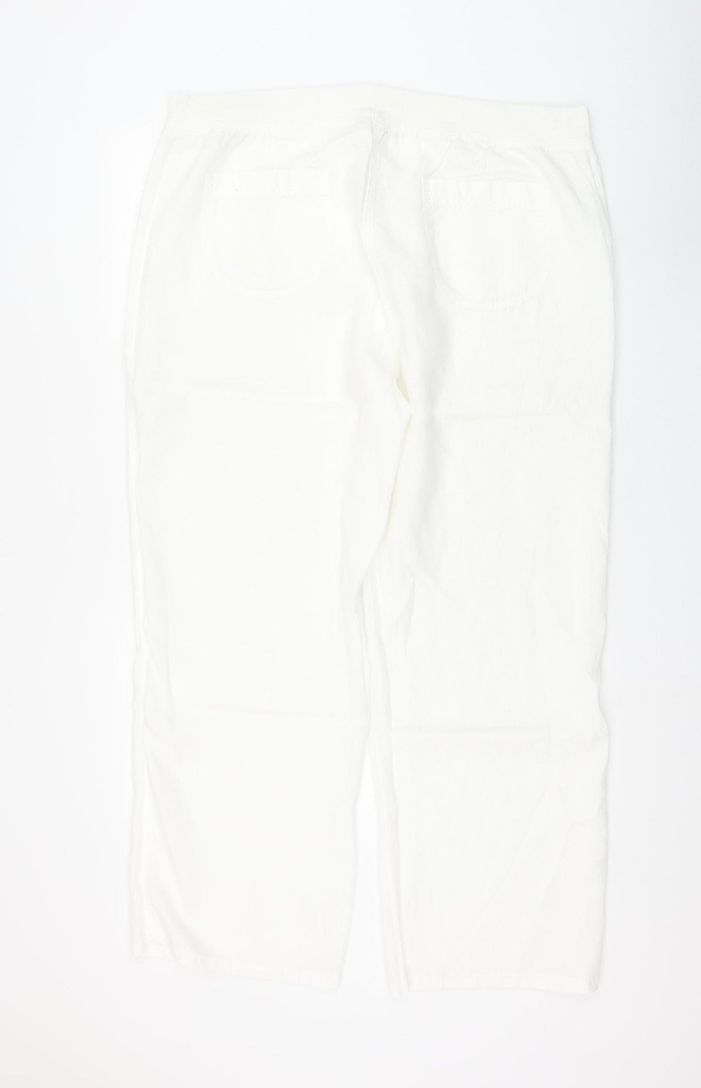 Marks and Spencer Womens White Linen Trousers Size 18 L30 in Regular Drawstring
