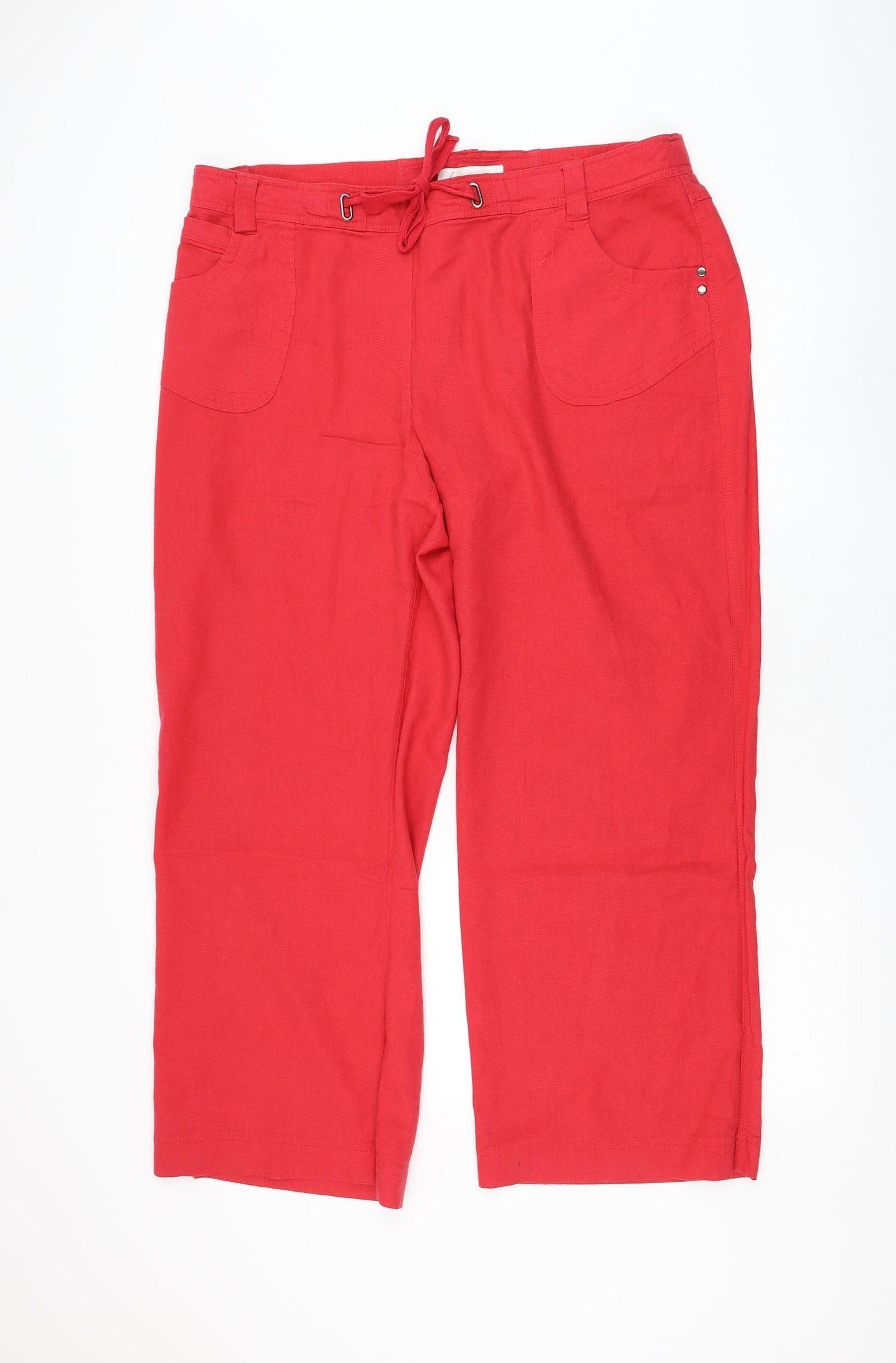 BHS Womens Pink Linen Capri Trousers Size 18 L29 in Regular Drawstring
